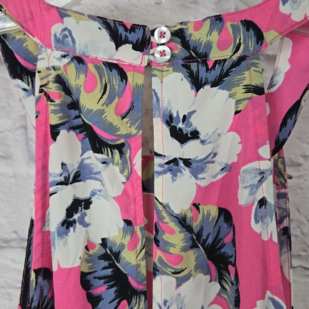 Hollister Skater Dress Pink Floral Sundress Sleeveless Halter Chiffon Fit Flare - Picture 8 of 13